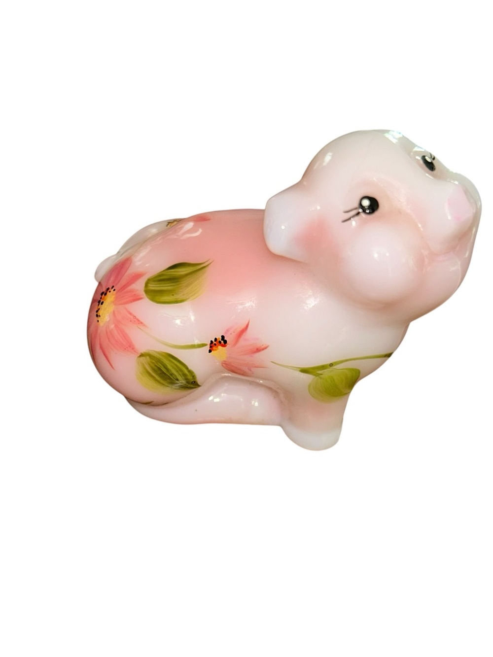 Fenton Pink Art Glass Juliet Pig‎ Figurine Retired Hand Painted Floral Signed